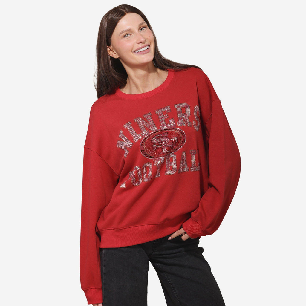 San Francisco 49ers Womens Rhinestone Logo Oversized Crew Neck Sweatshirt FOCO S - FOCO.com