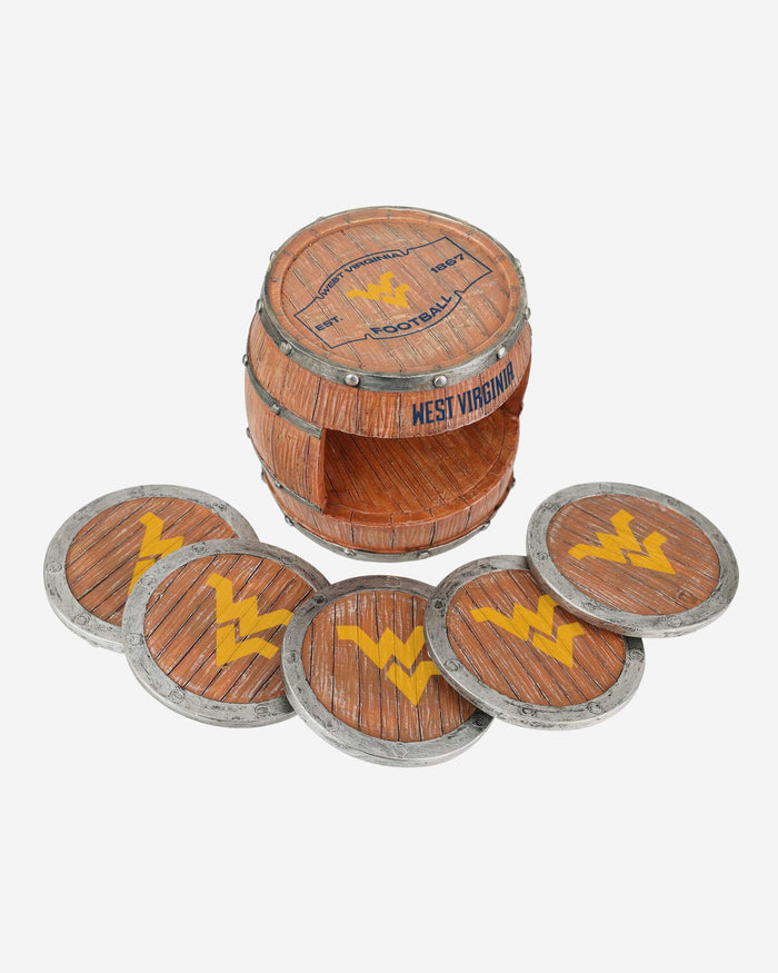 West Virginia Mountaineers 5 Pack Barrel Coaster Set FOCO - FOCO.com