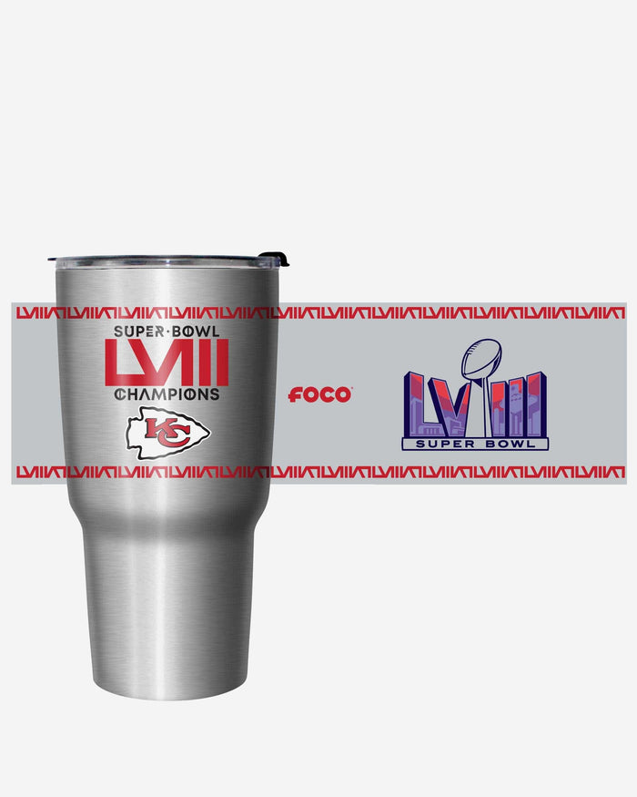 Kansas City Chiefs Super Bowl LVIII Champions Silver Diamond 27 oz Stainless Steel Tumbler FOCO - FOCO.com