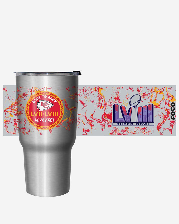 Kansas City Chiefs Super Bowl LVIII Champions Silver Marble 27 oz Stainless Steel Tumbler FOCO - FOCO.com