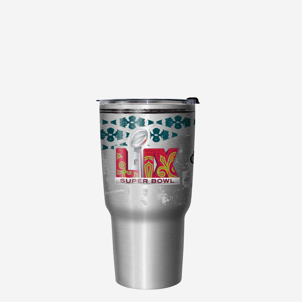 Philadelphia Eagles Super Bowl LIX Champions Stencil Silver Diamond 27 oz Stainless Steel Tumbler FOCO - FOCO.com