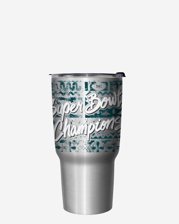 Philadelphia Eagles Super Bowl LIX Champions Stencil Silver 27 oz Stainless Steel Tumbler FOCO - FOCO.com