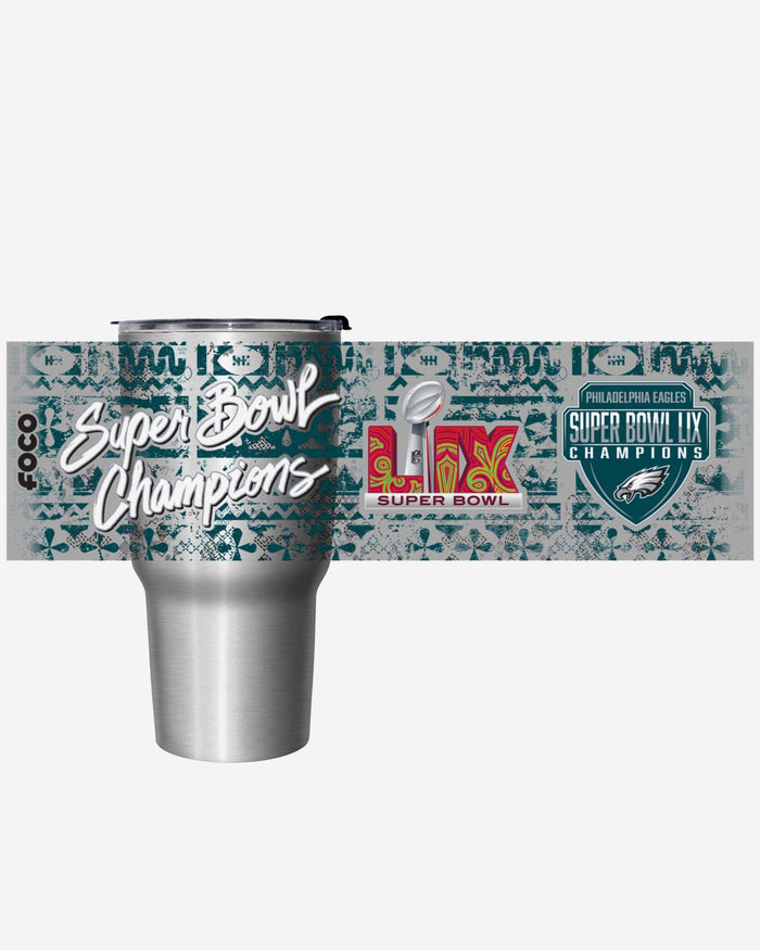 Philadelphia Eagles Super Bowl LIX Champions Stencil Silver 27 oz Stainless Steel Tumbler FOCO - FOCO.com