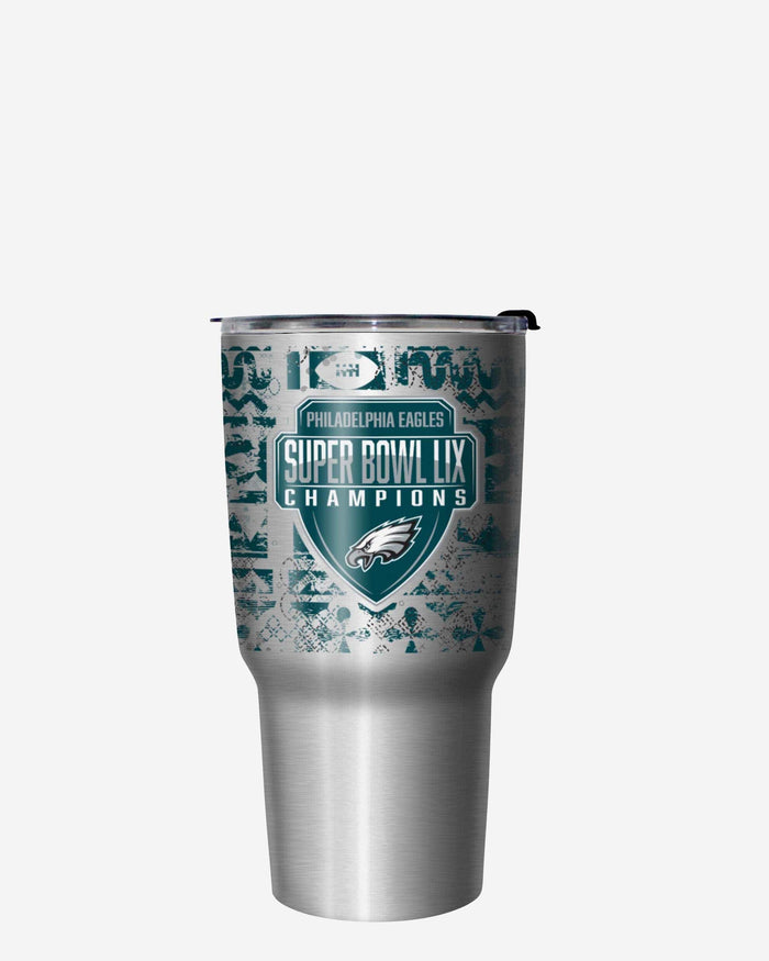 Philadelphia Eagles Super Bowl LIX Champions Stencil Silver 27 oz Stainless Steel Tumbler FOCO - FOCO.com