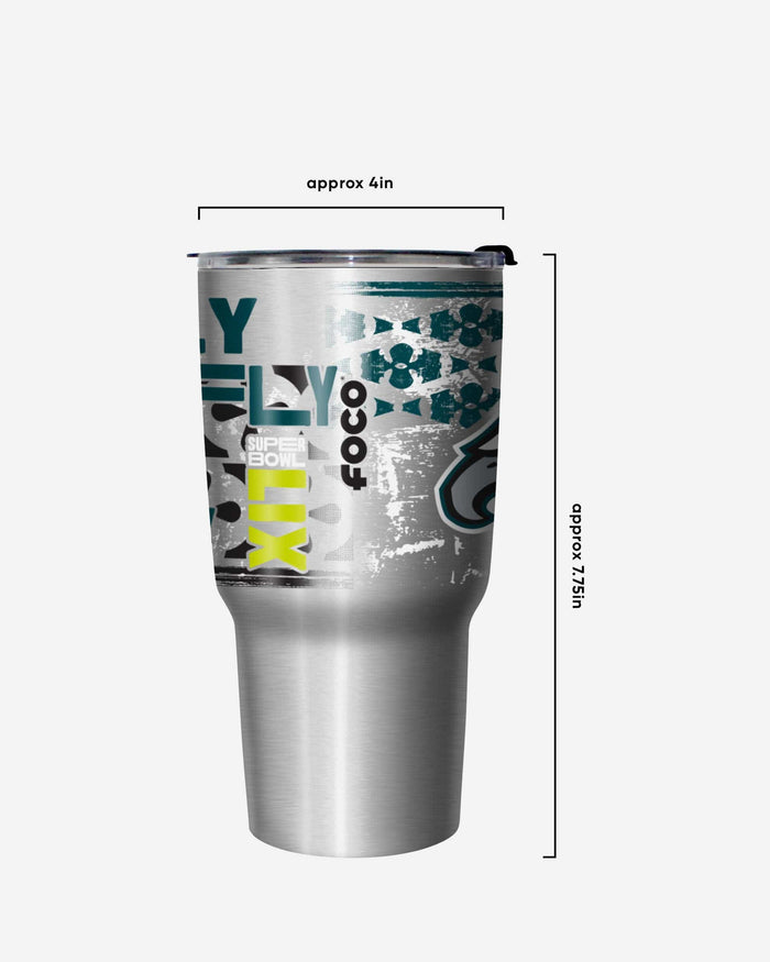 Philadelphia Eagles Super Bowl LIX Fly Eagles Fly Silver 27 oz Stainless Steel Tumbler FOCO - FOCO.com