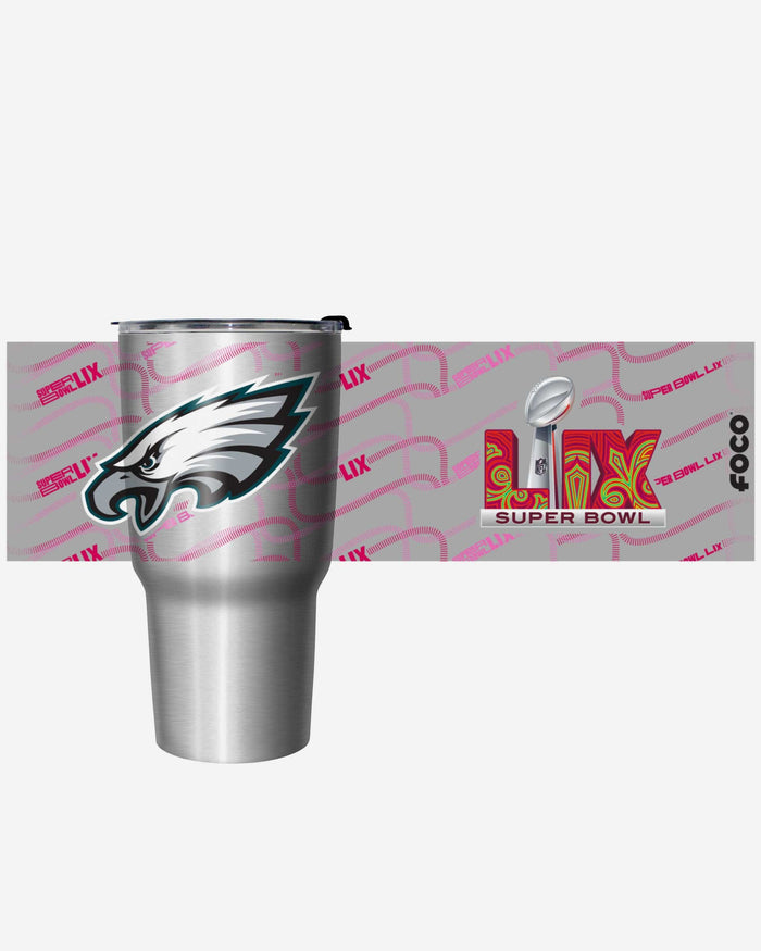 Philadelphia Eagles Super Bowl LIX Bound Silver 27 oz Stainless Steel Tumbler FOCO - FOCO.com