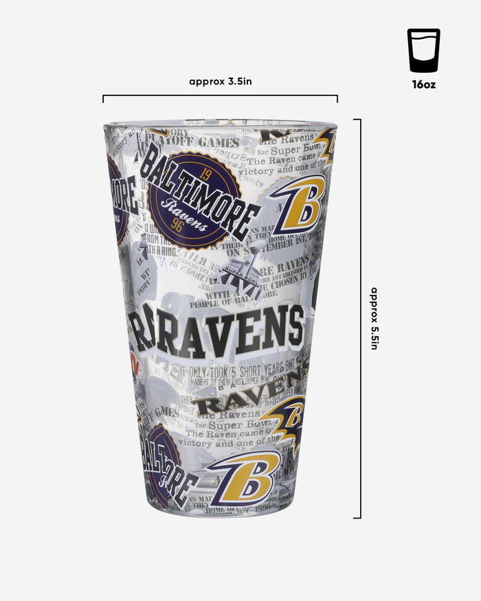 Baltimore Ravens Historic Print Pint Glass FOCO - FOCO.com