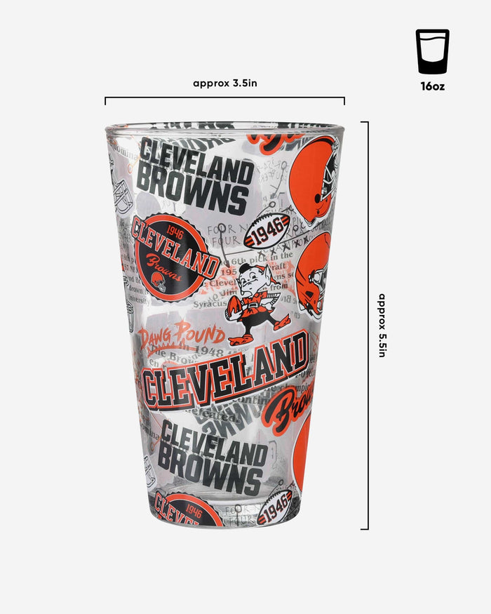 Cleveland Browns Historic Print Pint Glass FOCO - FOCO.com