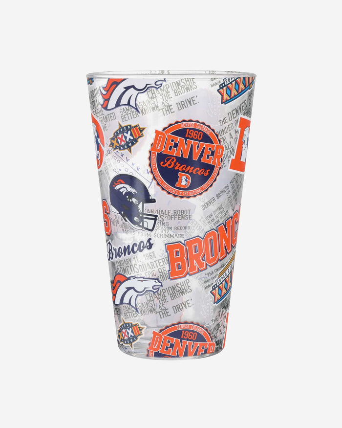 Denver Broncos Historic Print Pint Glass FOCO - FOCO.com