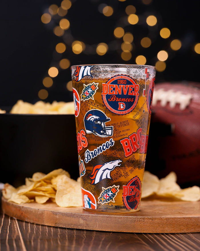 Denver Broncos Historic Print Pint Glass FOCO - FOCO.com