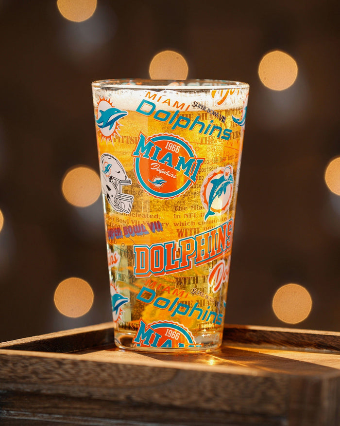 Miami Dolphins Historic Print Pint Glass FOCO - FOCO.com