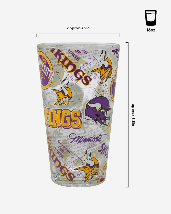 Minnesota Vikings Historic Print Pint Glass FOCO - FOCO.com