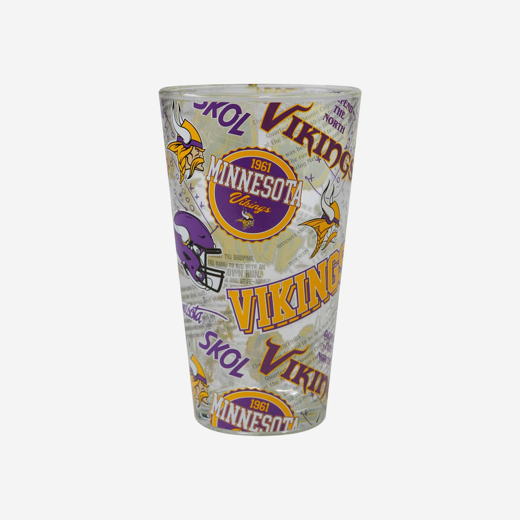 Minnesota Vikings Historic Print Pint Glass FOCO - FOCO.com