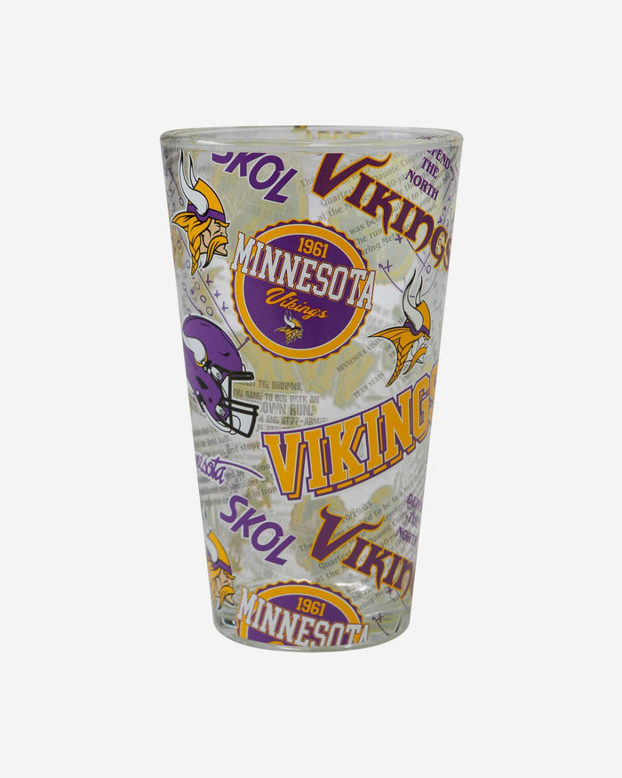 Minnesota Vikings Historic Print Pint Glass FOCO - FOCO.com