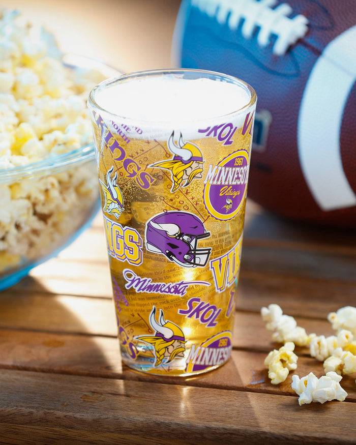 Minnesota Vikings Historic Print Pint Glass FOCO - FOCO.com