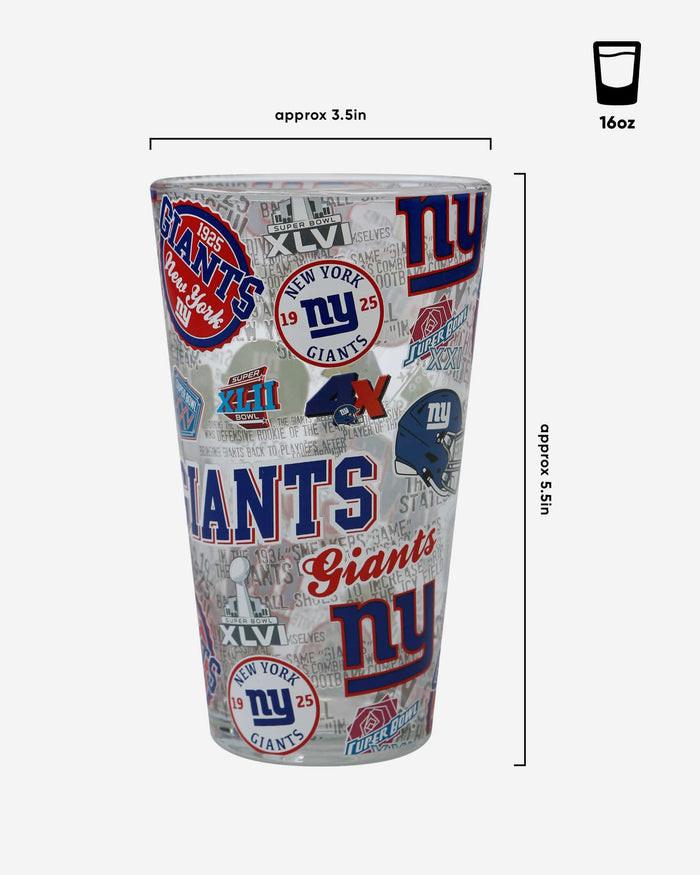 New York Giants Historic Print Pint Glass FOCO - FOCO.com