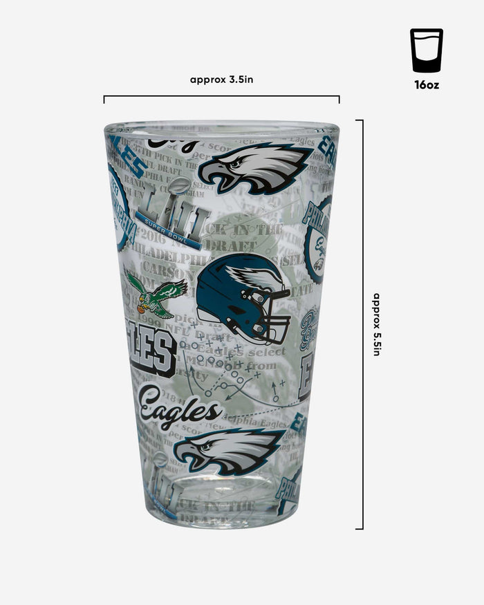 Philadelphia Eagles Historic Print Pint Glass FOCO - FOCO.com