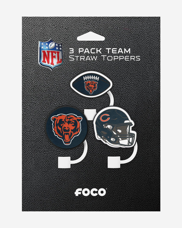 Chicago Bears 3 Pack Primary Logo Straw Toppers FOCO - FOCO.com