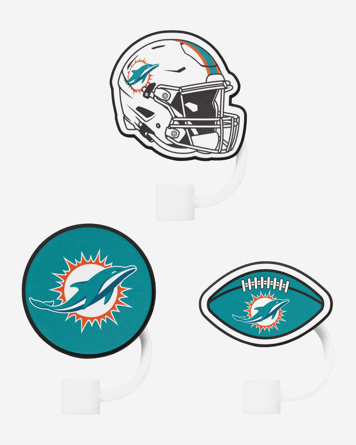 Miami Dolphins 3 Pack Primary Logo Straw Toppers FOCO - FOCO.com