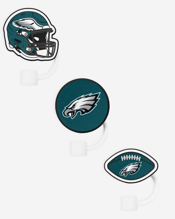 Philadelphia Eagles 3 Pack Primary Logo Straw Toppers FOCO - FOCO.com