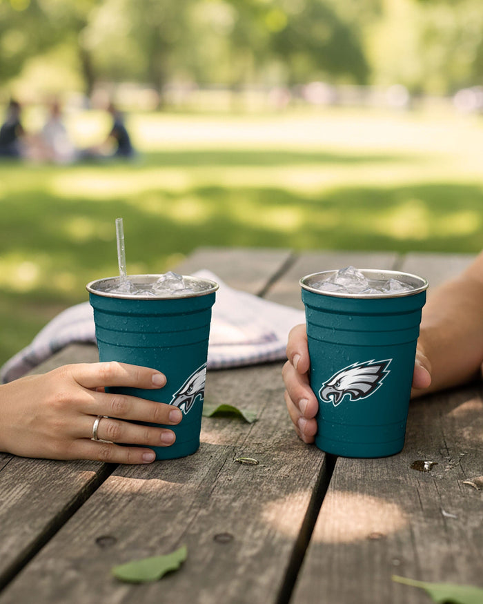 Philadelphia Eagles 2 Pack Reusable Stainless Steel 16 oz Tumbler Cup FOCO - FOCO.com