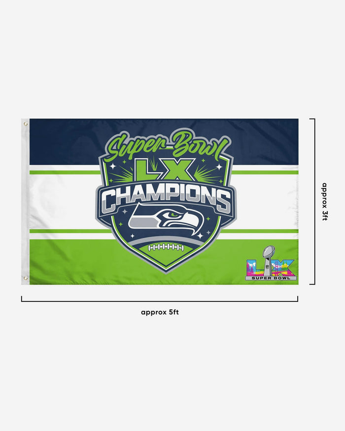 Seattle Seahawks Super Bowl LX Champions Horizontal Flag FOCO - FOCO.com