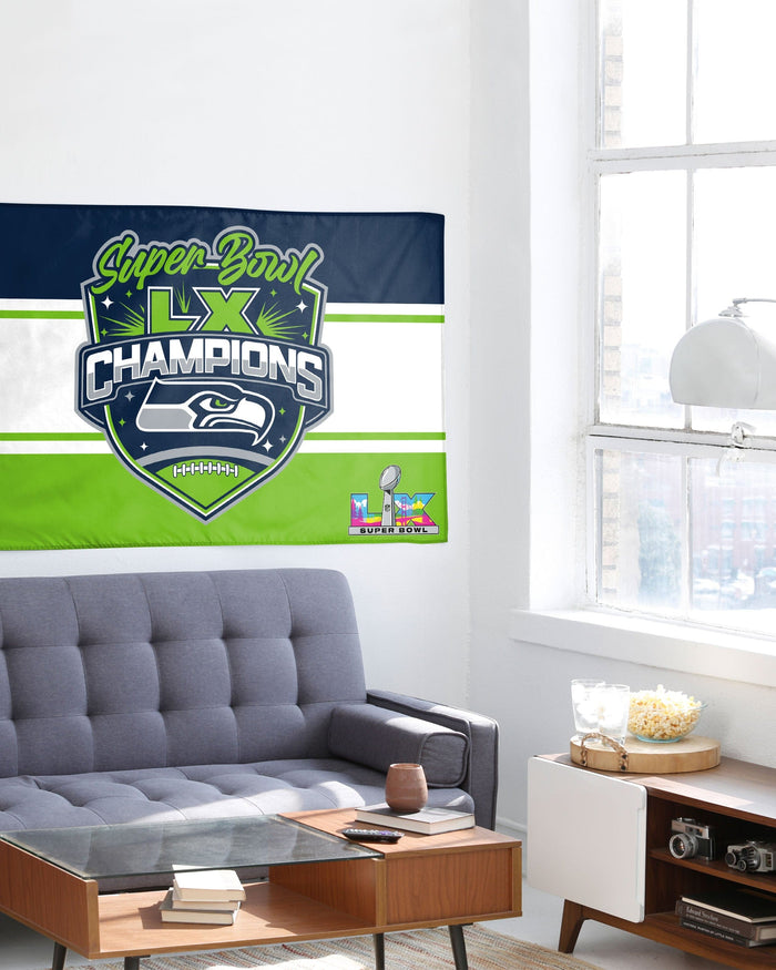 Seattle Seahawks Super Bowl LX Champions Horizontal Flag FOCO - FOCO.com