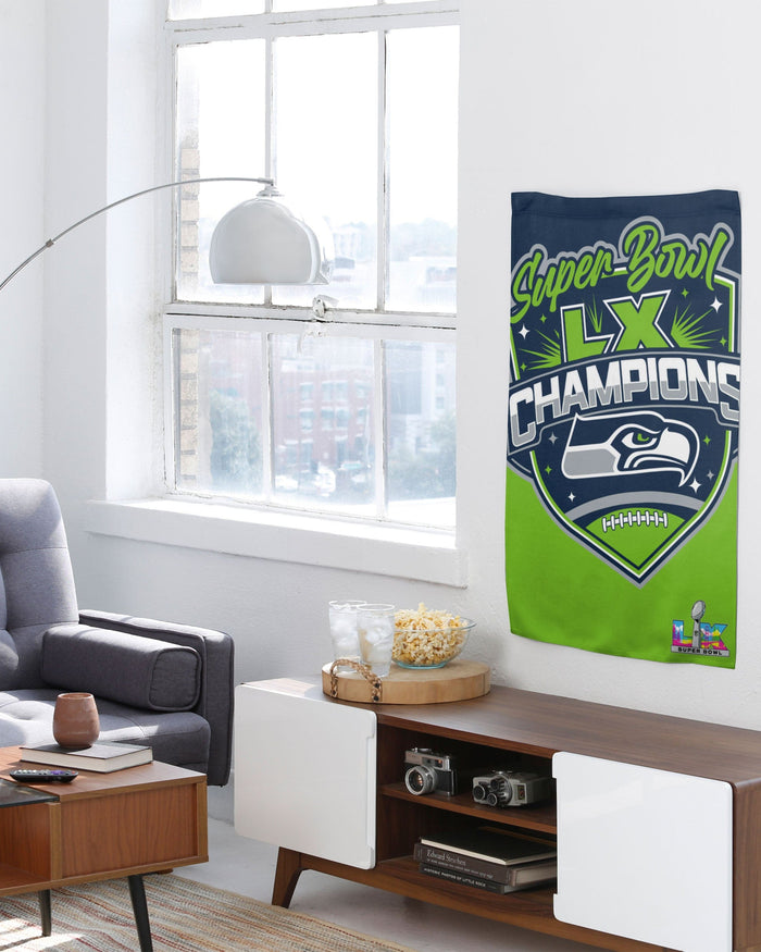 Seattle Seahawks Super Bowl LX Champions Vertical Flag FOCO - FOCO.com