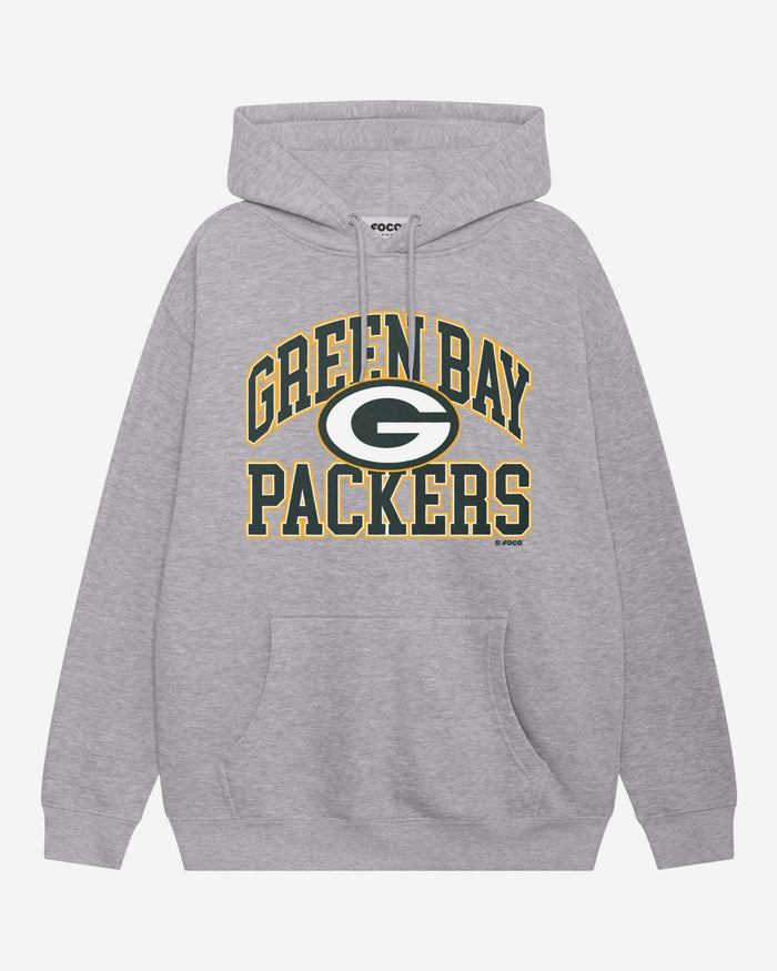 Green Bay Packers Arched Wordmark Hoodie FOCO Athletic Heather S - FOCO.com