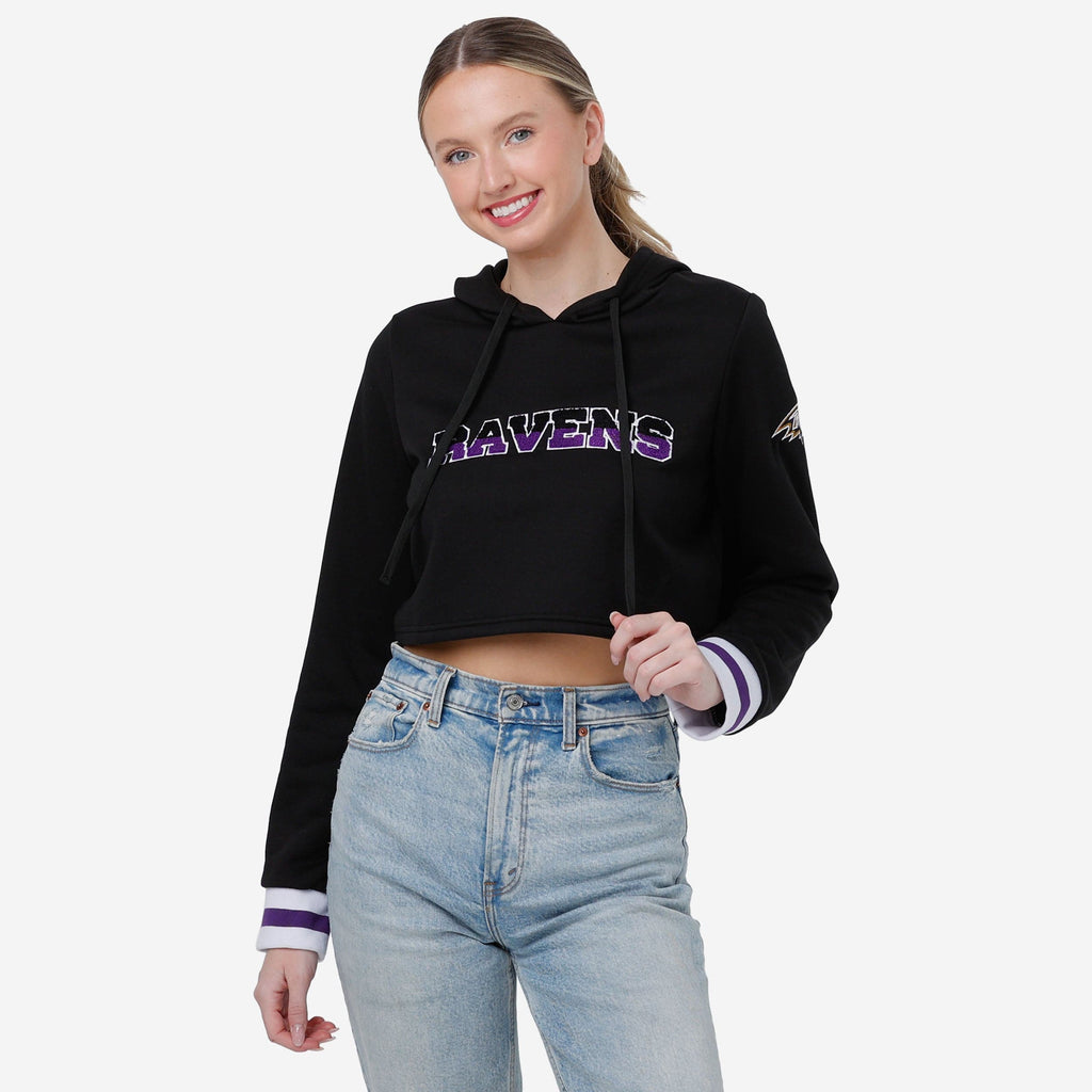 Baltimore Ravens Womens Cropped Chenille Hoodie FOCO S - FOCO.com