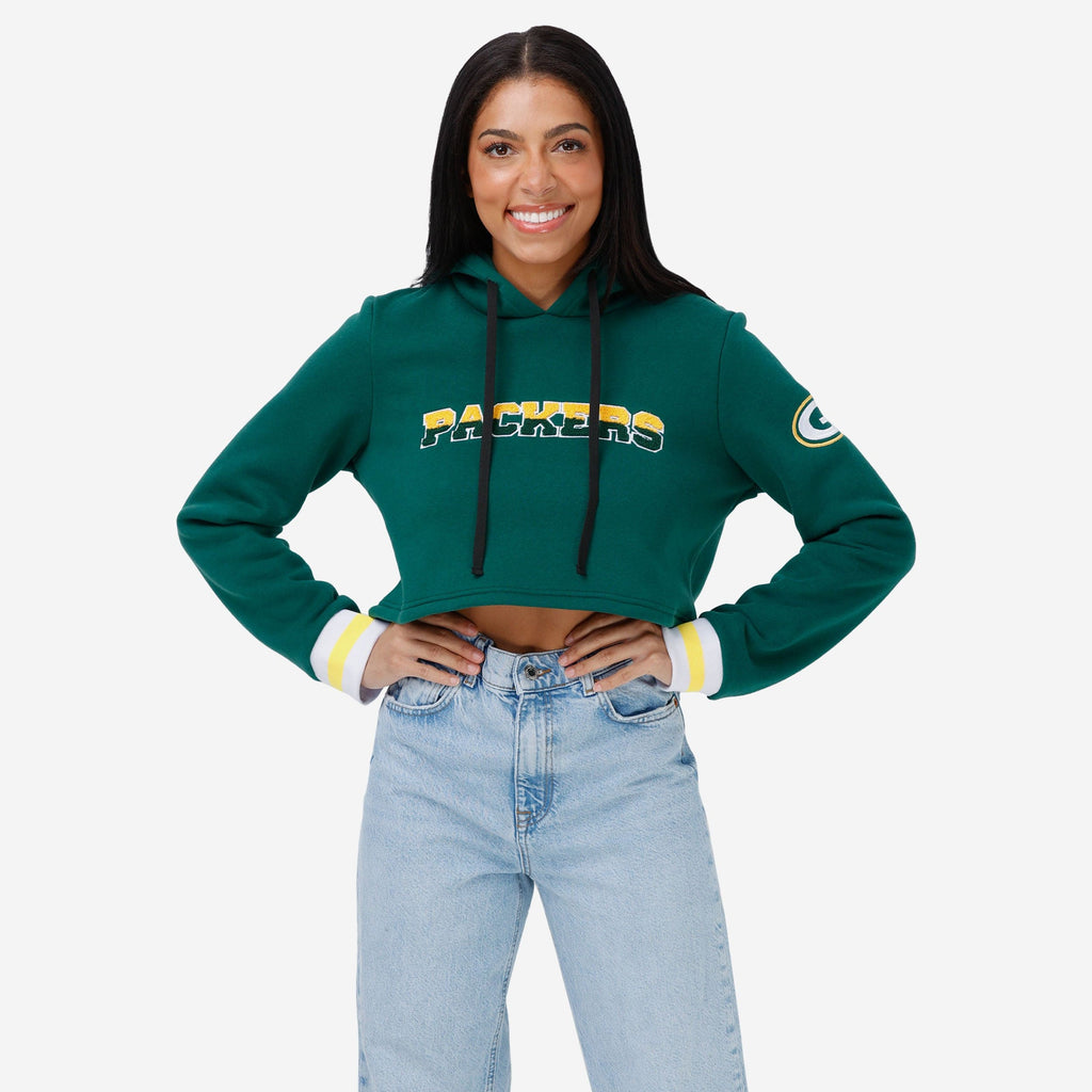 Green Bay Packers Womens Cropped Chenille Hoodie FOCO S - FOCO.com