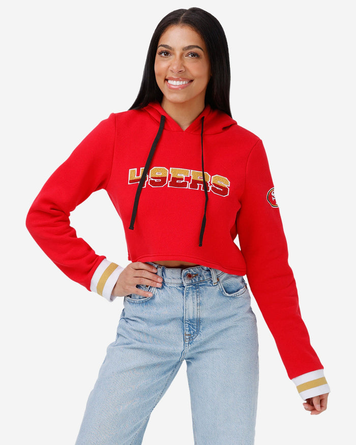 San Francisco 49ers Womens Cropped Chenille Hoodie FOCO S - FOCO.com