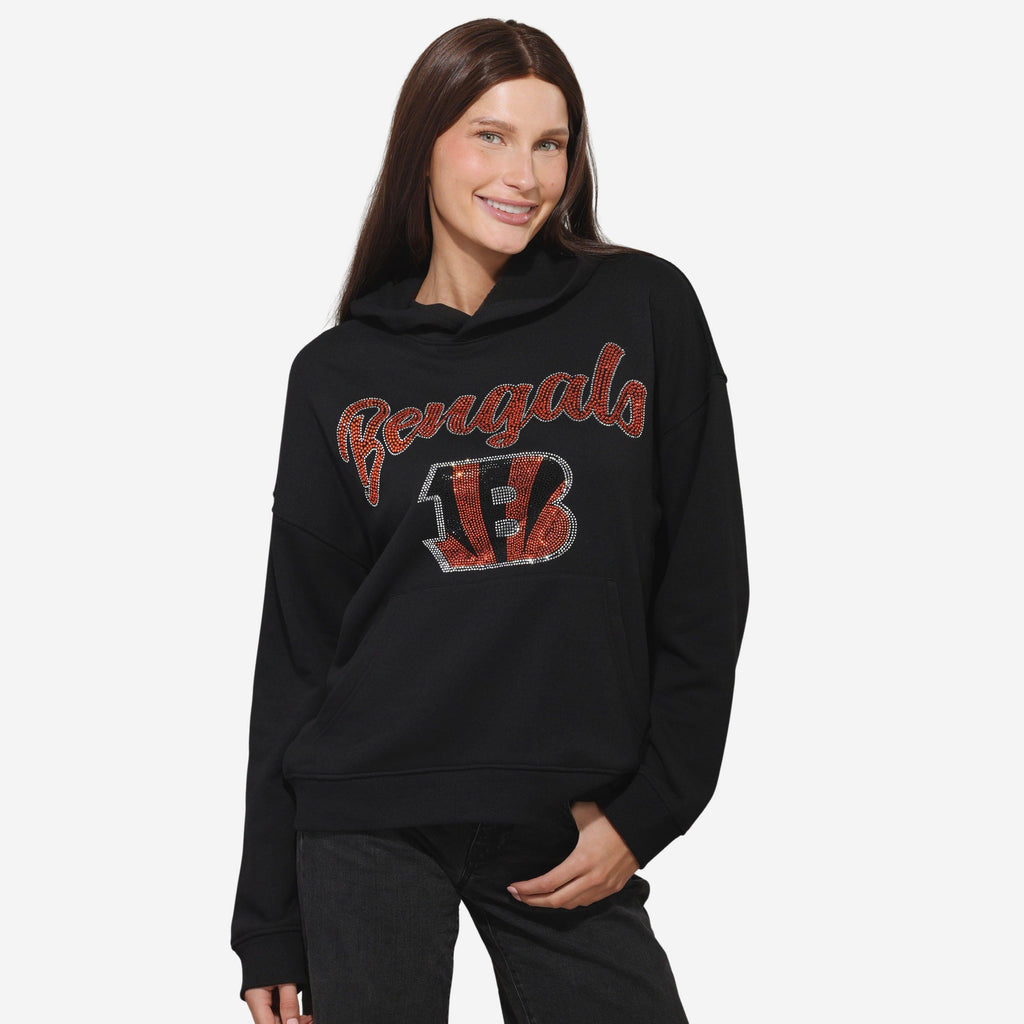 Cincinnati Bengals Womens Rhinestone Logo Oversized Hoodie FOCO S - FOCO.com