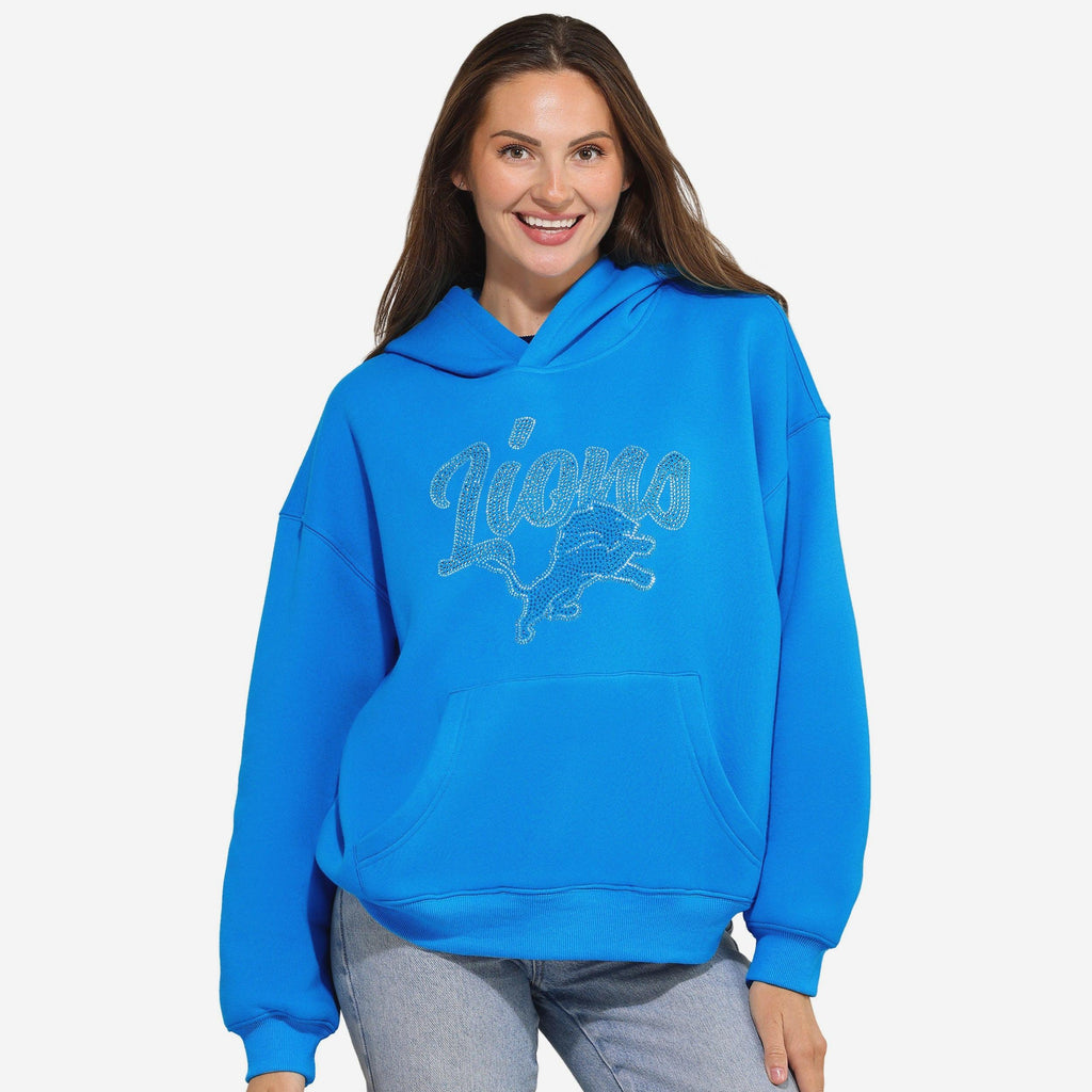 Detroit Lions Womens Rhinestone Logo Oversized Hoodie FOCO S - FOCO.com
