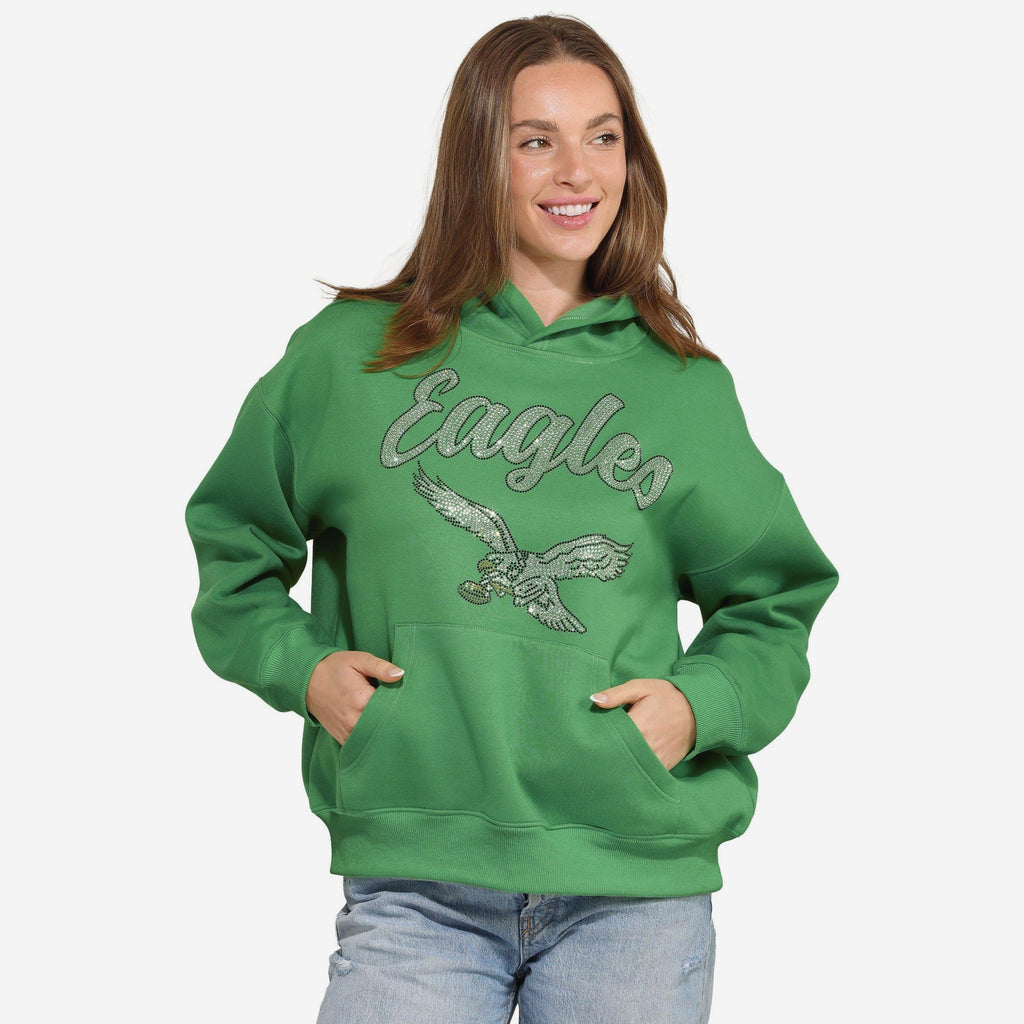 Philadelphia Eagles Womens Kelly Green Rhinestone Logo Oversized Hoodie FOCO S - FOCO.com