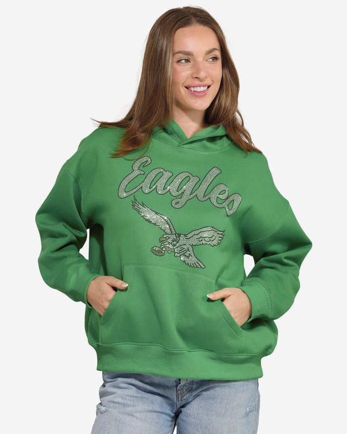 Philadelphia Eagles Womens Kelly Green Rhinestone Logo Oversized Hoodie FOCO S - FOCO.com