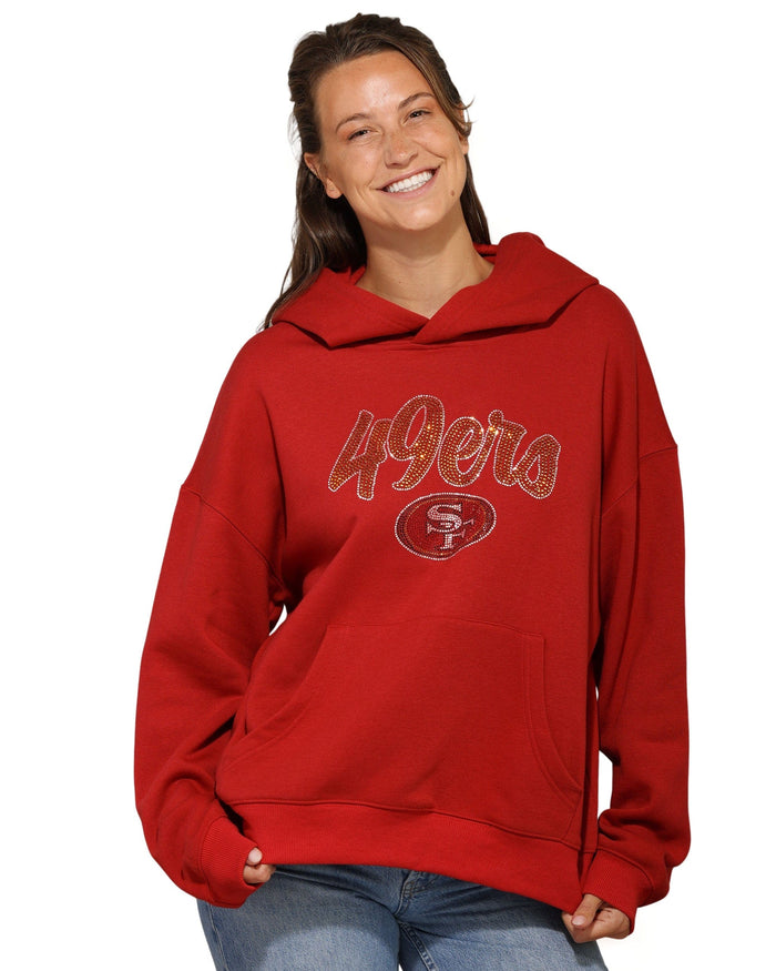 San Francisco 49ers Womens Rhinestone Logo Oversized Hoodie