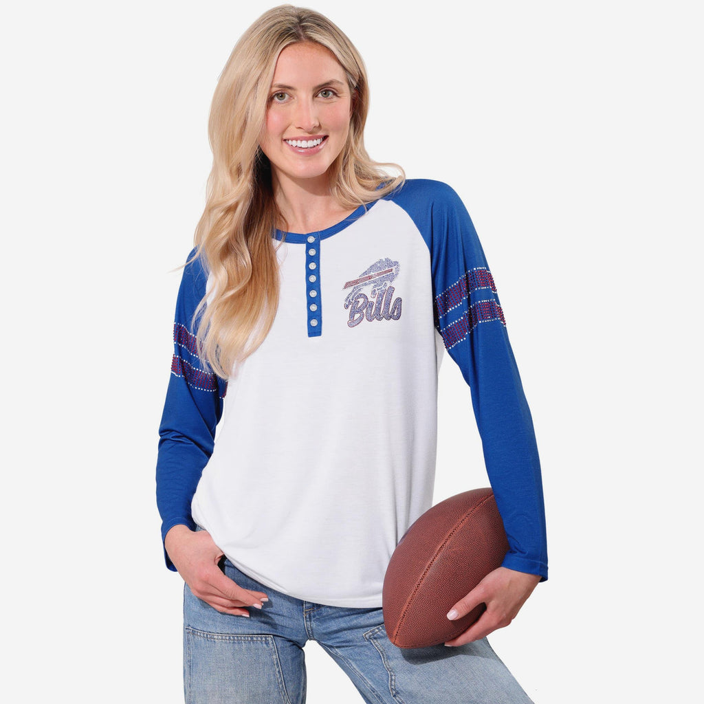 Buffalo Bills Rhinestone Long Sleeve Henley FOCO S - FOCO.com