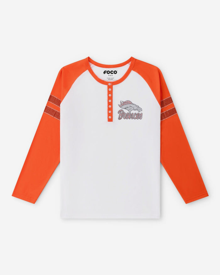 Denver Broncos Rhinestone Long Sleeve Henley FOCO S - FOCO.com
