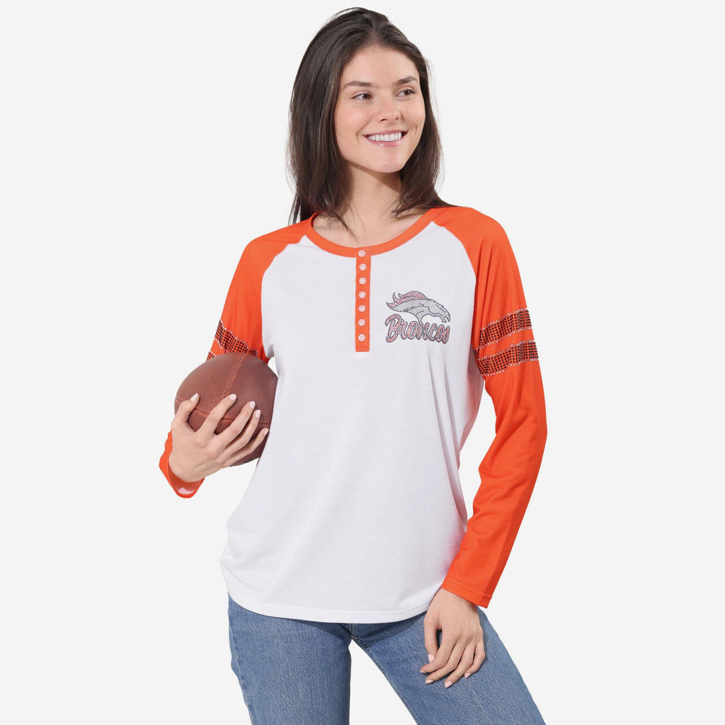 Denver Broncos Rhinestone Long Sleeve Henley FOCO S - FOCO.com