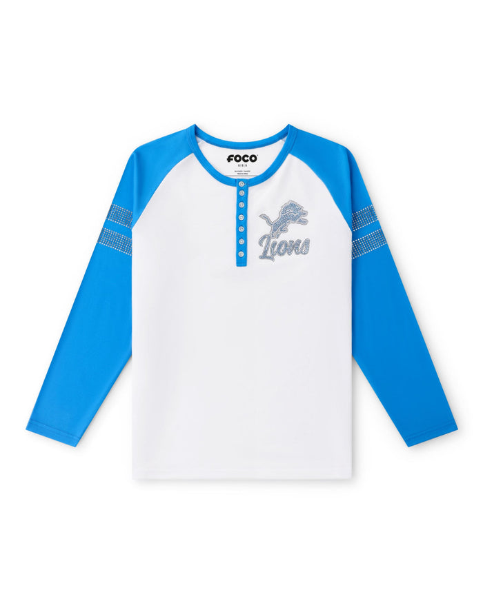 Detroit Lions Rhinestone Long Sleeve Henley FOCO S - FOCO.com