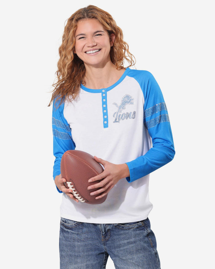 Detroit Lions Rhinestone Long Sleeve Henley FOCO S - FOCO.com