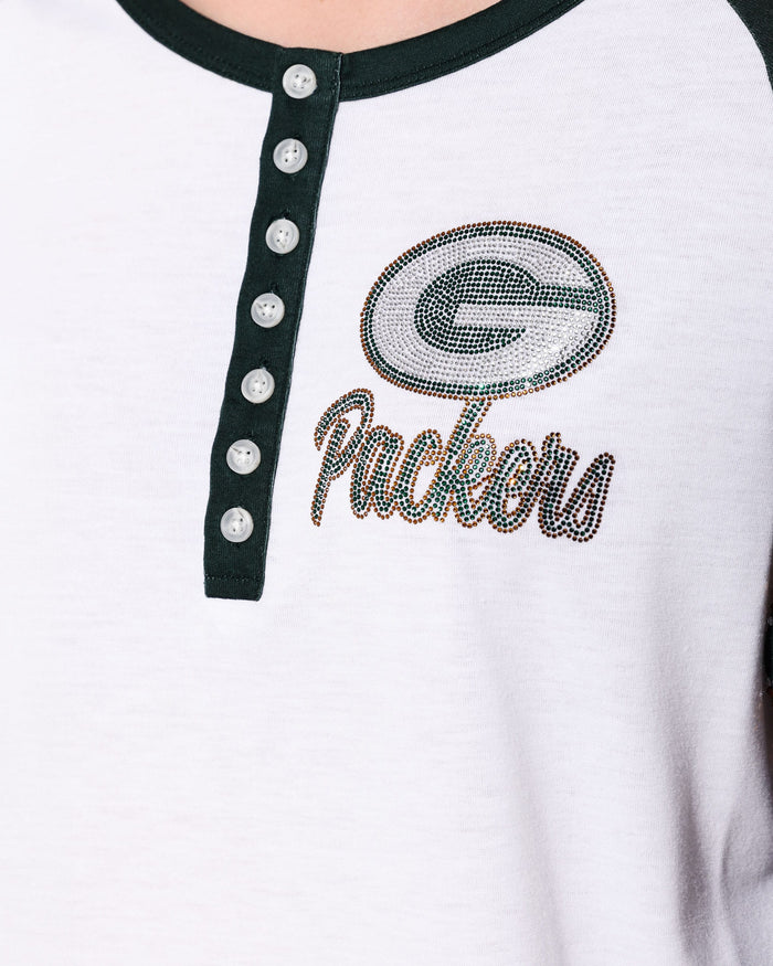 Green Bay Packers Rhinestone Long Sleeve Henley FOCO S - FOCO.com