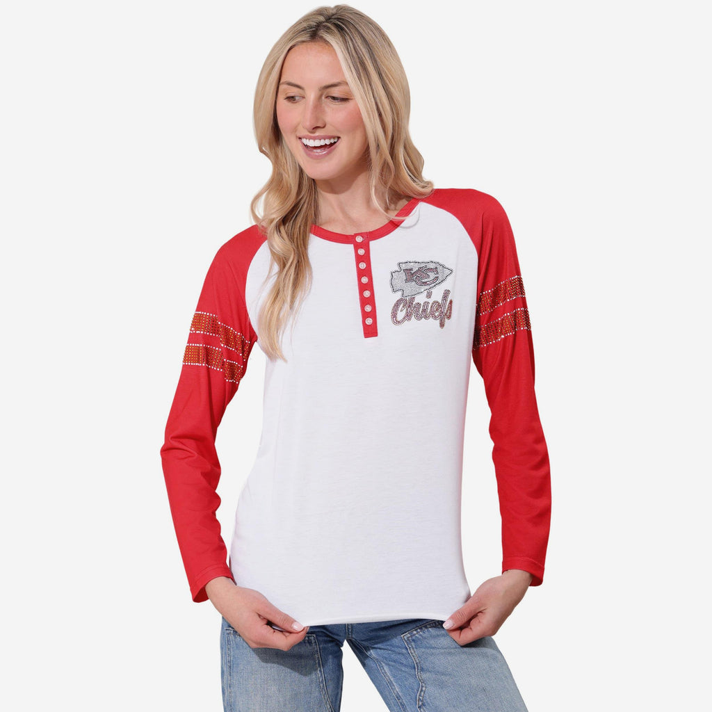 Kansas City Chiefs Rhinestone Long Sleeve Henley FOCO S - FOCO.com