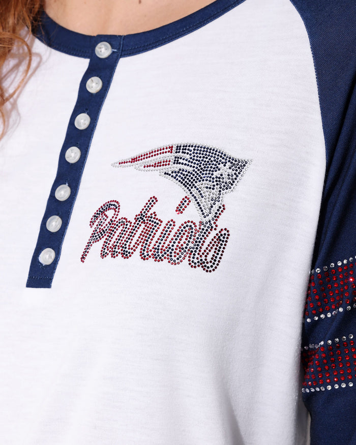 New England Patriots Rhinestone Long Sleeve Henley FOCO S - FOCO.com