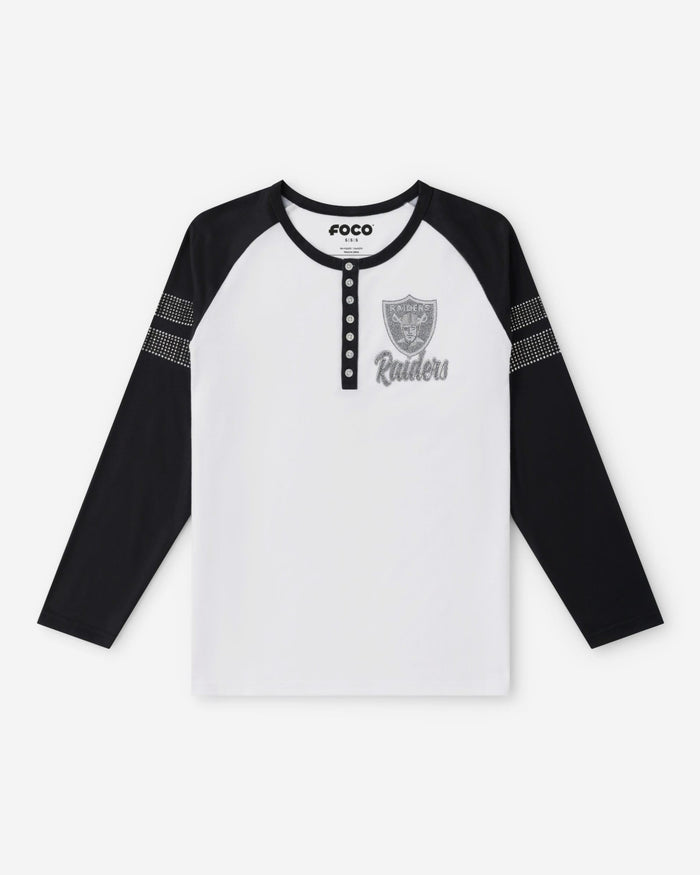 Las Vegas Raiders Rhinestone Long Sleeve Henley FOCO S - FOCO.com