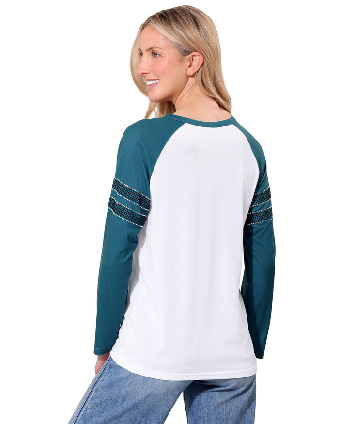 Philadelphia Eagles Rhinestone Long Sleeve Henley FOCO S - FOCO.com