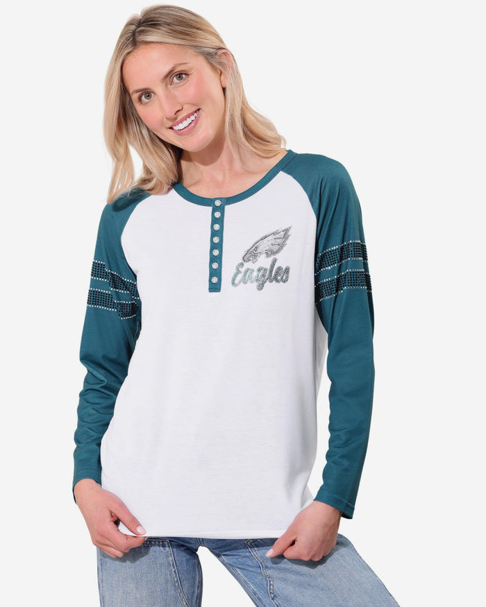 Philadelphia Eagles Rhinestone Long Sleeve Henley FOCO S - FOCO.com