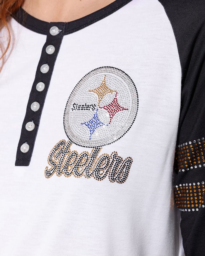 Pittsburgh Steelers Rhinestone Long Sleeve Henley FOCO S - FOCO.com