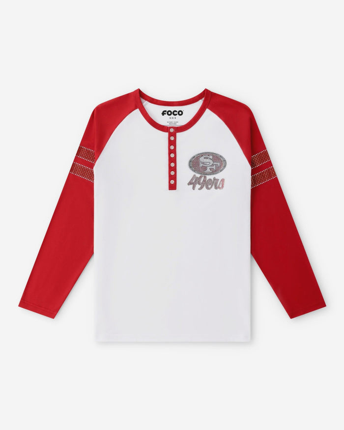 San Francisco 49ers Rhinestone Long Sleeve Henley FOCO S - FOCO.com
